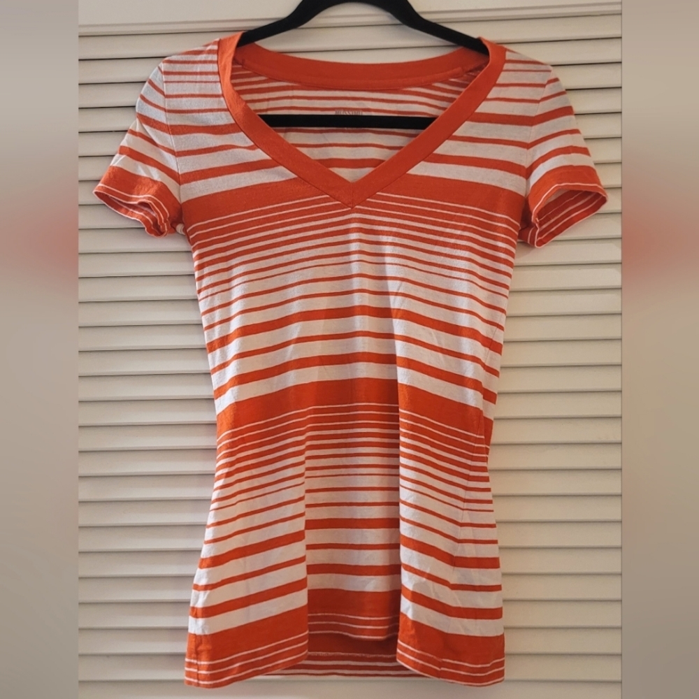 Mossimo - Orange & White Striped V-Neck Short-Sleeve Top